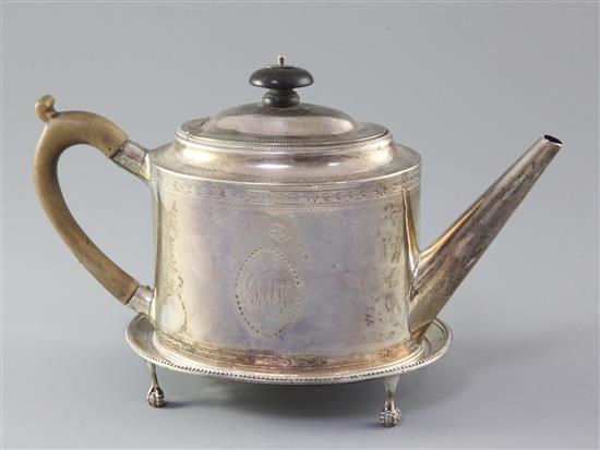 A George III silver teapot and stand, by Hester Bateman, gross 16.5 oz.
